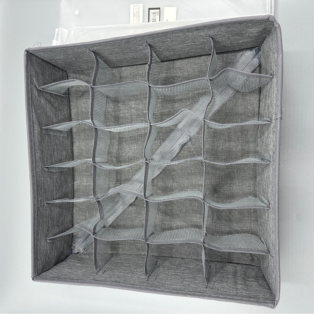 Drawer Organizer for Socks Underwear Ties  Foldable Storage 4x4 2 Pc Grey